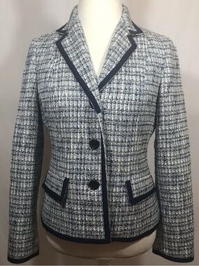 NWOT TALBOTS Navy & White Tweed Blazer, 2Pkts, 3 Buttons w/Detailed Buttons
